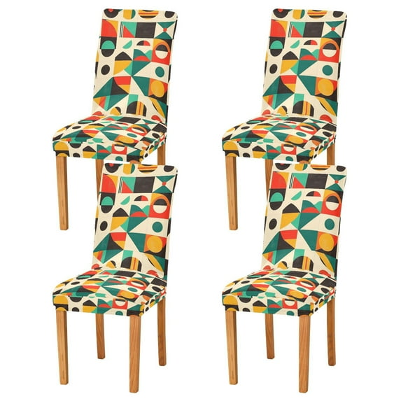 Yayeee 4 Pack Dining Chair Covers Stretch Parson Chairs Slipcovers Seat Protector, Beige Geometric
