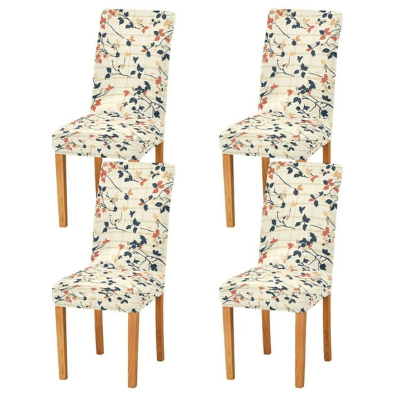 Yayeee 4 Pack Dining Chair Covers Stretch Parson Chairs Slipcovers Seat Protector, Beige Leaves Plaid