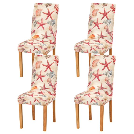 Yayeee 4 Pack Dining Chair Covers Stretch Parson Chairs Slipcovers Seat Protector, Beige Starfish