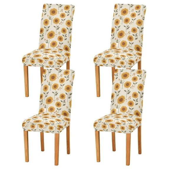 Yayeee 4 Pack Dining Chair Covers Stretch Parson Chairs Slipcovers Seat Protector, Beige Sunflower Pattern