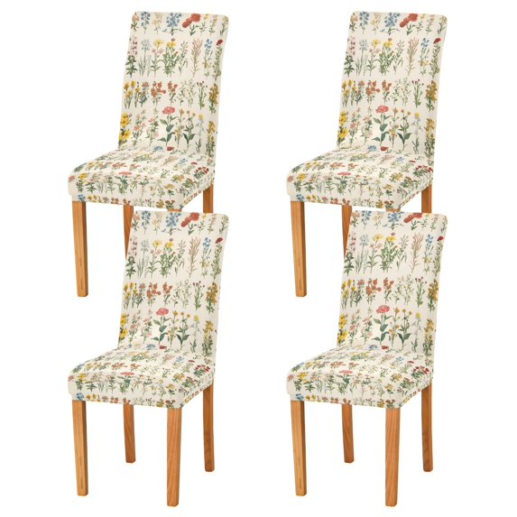Yayeee 4 Pack Dining Chair Covers Stretch Parson Chairs Slipcovers Seat Protector, Beige Wildflowers
