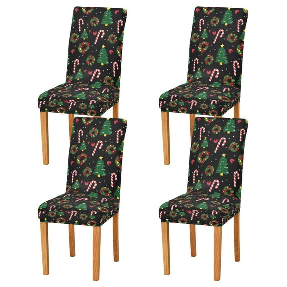 Yayeee 4 Pack Dining Chair Covers Stretch Parson Chairs Slipcovers Seat Protector, Black Christmas Tree Pattern