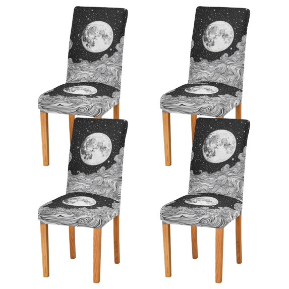 Yayeee 4 Pack Dining Chair Covers Stretch Parson Chairs Slipcovers Seat Protector, Black Moon