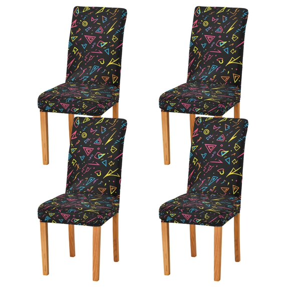 Yayeee 4 Pack Dining Chair Covers Stretch Parson Chairs Slipcovers Seat Protector, Black Neon Lightning