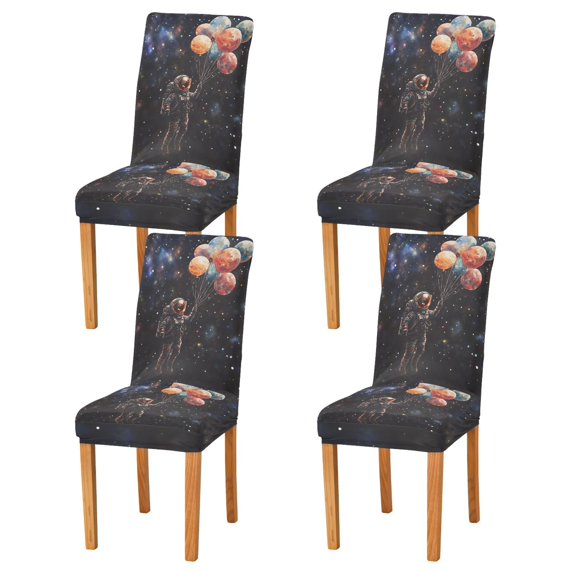Yayeee 4 Pack Dining Chair Covers Stretch Parson Chairs Slipcovers Seat Protector, Black Watercolor Space