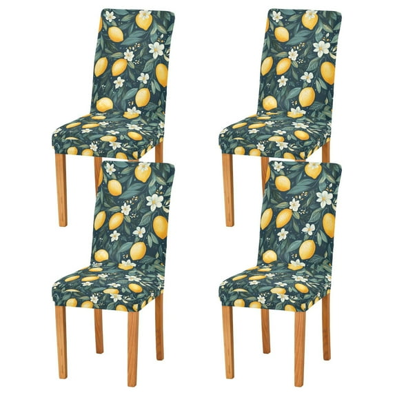 Yayeee 4 Pack Dining Chair Covers Stretch Parson Chairs Slipcovers Seat Protector, Blue Floral Lemons