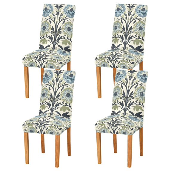 Yayeee 4 Pack Dining Chair Covers Stretch Parson Chairs Slipcovers Seat Protector, Blue Floral Pattern