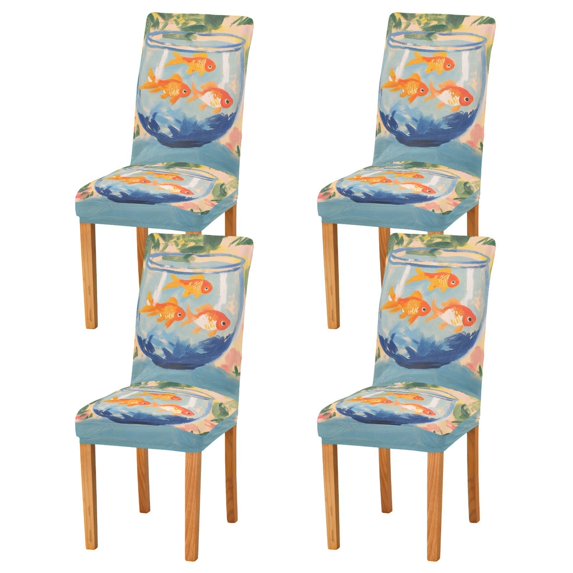 Yayeee 4 Pack Dining Chair Covers Stretch Parson Chairs Slipcovers Seat Protector, Blue Goldfish Bowl