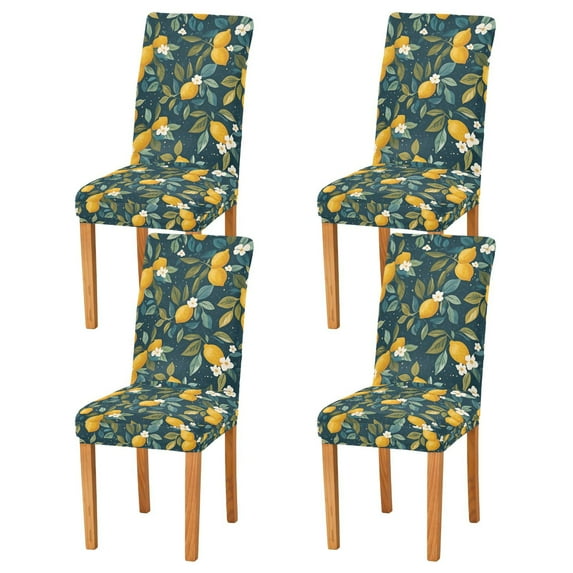 Yayeee 4 Pack Dining Chair Covers Stretch Parson Chairs Slipcovers Seat Protector, Blue Lemons