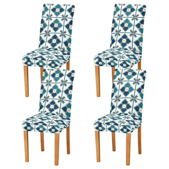 Yayeee 4 Pack Dining Chair Covers Stretch Parson Chairs Slipcovers Seat Protector, Blue Mosaic Pattern