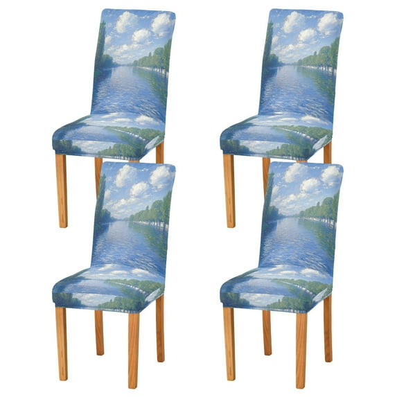 Yayeee 4 Pack Dining Chair Covers Stretch Parson Chairs Slipcovers Seat Protector, Blue Sky and River
