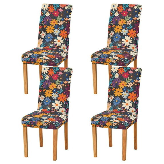 Yayeee 4 Pack Dining Chair Covers Stretch Parson Chairs Slipcovers Seat Protector, Bright Colorful Flowers Pattern