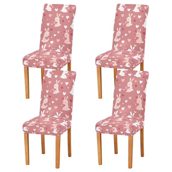 Yayeee 4 Pack Dining Chair Covers Stretch Parson Chairs Slipcovers Seat Protector, Bunny Love Blooms