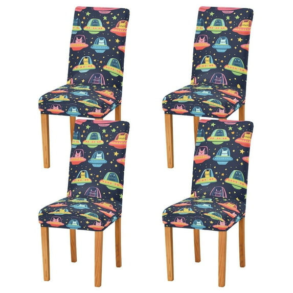 Yayeee 4 Pack Dining Chair Covers Stretch Parson Chairs Slipcovers Seat Protector, Cartoon Space Cat
