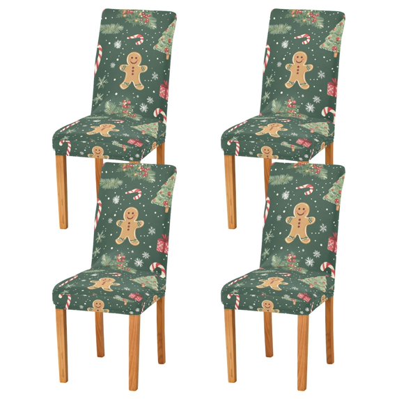 Yayeee 4 Pack Dining Chair Covers Stretch Parson Chairs Slipcovers Seat Protector, Christmas Gingerbread
