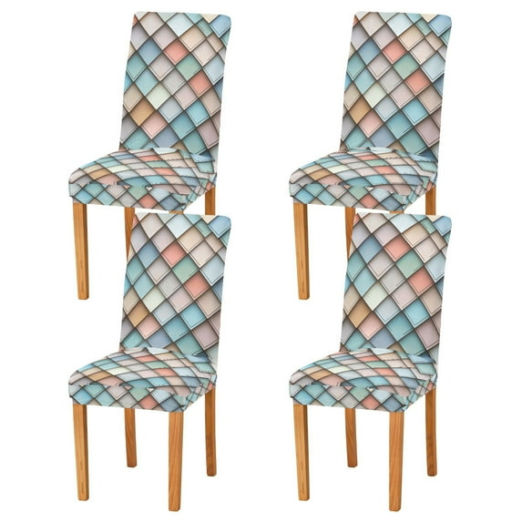 Yayeee 4 Pack Dining Chair Covers Stretch Parson Chairs Slipcovers Seat Protector, Colorful Art Pattern