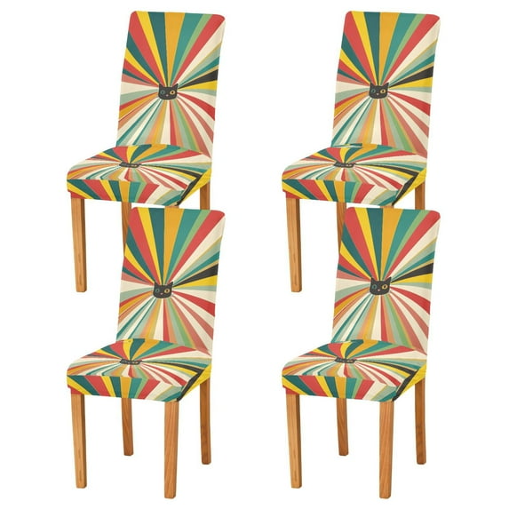 Yayeee 4 Pack Dining Chair Covers Stretch Parson Chairs Slipcovers Seat Protector, Colorful Cat