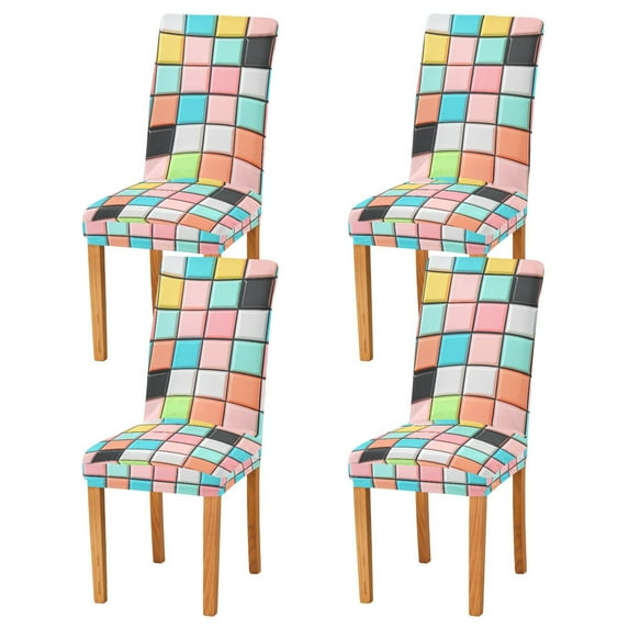 Yayeee 4 Pack Dining Chair Covers Stretch Parson Chairs Slipcovers Seat Protector, Colorful Checkered Pattern