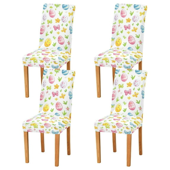 Yayeee 4 Pack Dining Chair Covers Stretch Parson Chairs Slipcovers Seat Protector, Colorful Easter Eggs