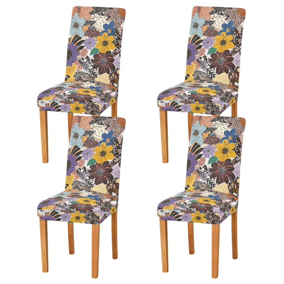 Yayeee 4 Pack Dining Chair Covers Stretch Parson Chairs Slipcovers Seat Protector, Colorful Flowers