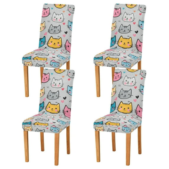 Yayeee 4 Pack Dining Chair Covers Stretch Parson Chairs Slipcovers Seat Protector, Cute Cat Pattern