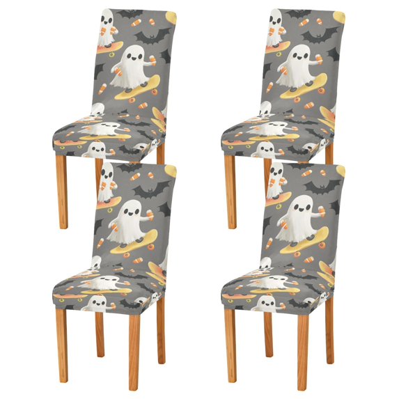 Yayeee 4 Pack Dining Chair Covers Stretch Parson Chairs Slipcovers Seat Protector, Cute Ghosts