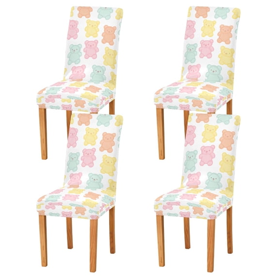 Yayeee 4 Pack Dining Chair Covers Stretch Parson Chairs Slipcovers Seat Protector, Cute Gummy Bears Pattern