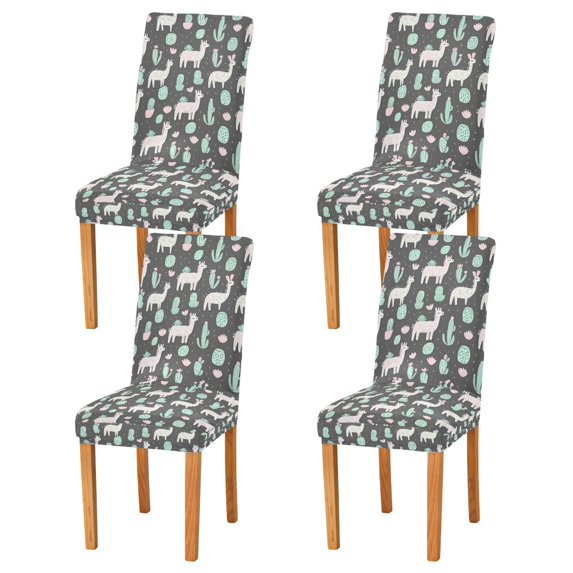 Yayeee 4 Pack Dining Chair Covers Stretch Parson Chairs Slipcovers Seat Protector, Cute Llamas Pattern