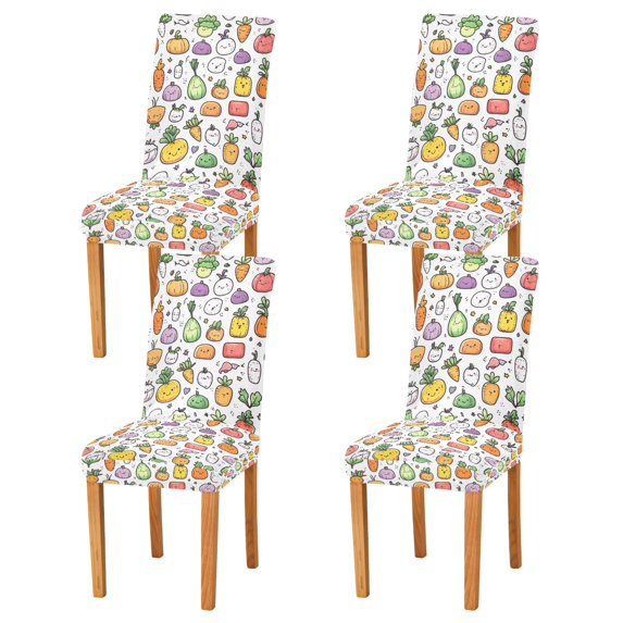Yayeee 4 Pack Dining Chair Covers Stretch Parson Chairs Slipcovers Seat Protector, Cute Vegetables