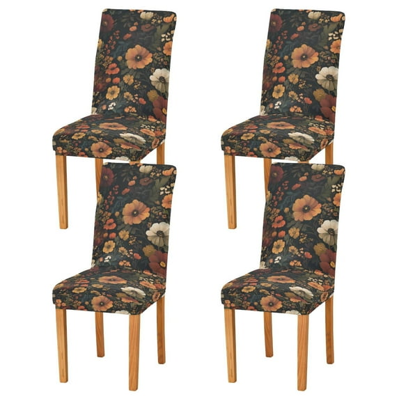 Yayeee 4 Pack Dining Chair Covers Stretch Parson Chairs Slipcovers Seat Protector, Dark Floral Pattern