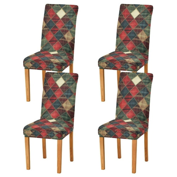 Yayeee 4 Pack Dining Chair Covers Stretch Parson Chairs Slipcovers Seat Protector, Dark Tartan Pattern