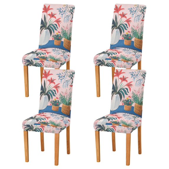 Yayeee 4 Pack Dining Chair Covers Stretch Parson Chairs Slipcovers Seat Protector, Flowers and Leaves