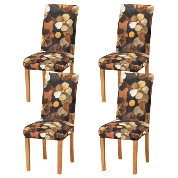 Yayeee 4 Pack Dining Chair Covers Stretch Parson Chairs Slipcovers Seat Protector, Gold Flower