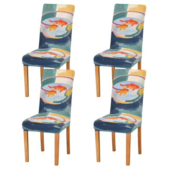 Yayeee 4 Pack Dining Chair Covers Stretch Parson Chairs Slipcovers Seat Protector, Goldfish Bowl
