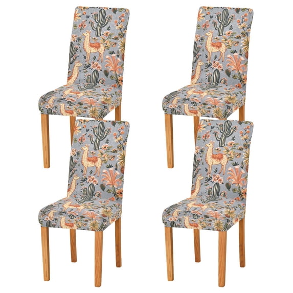 Yayeee 4 Pack Dining Chair Covers Stretch Parson Chairs Slipcovers Seat Protector, Gray Llama Pattern