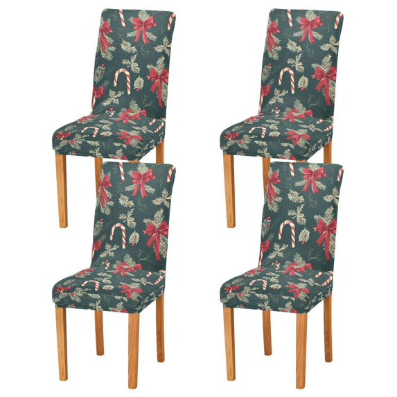 Yayeee 4 Pack Dining Chair Covers Stretch Parson Chairs Slipcovers Seat Protector, Green Christmas Candy Canes
