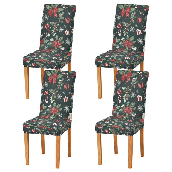 Yayeee 4 Pack Dining Chair Covers Stretch Parson Chairs Slipcovers Seat Protector, Green Christmas