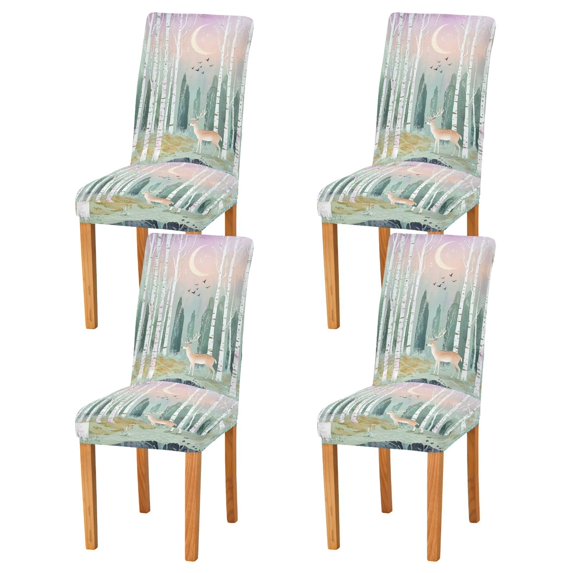 Yayeee 4 Pack Dining Chair Covers Stretch Parson Chairs Slipcovers Seat Protector, Green Deer