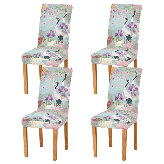 Yayeee 4 Pack Dining Chair Covers Stretch Parson Chairs Slipcovers Seat Protector, Green Floral Cranes Pattern