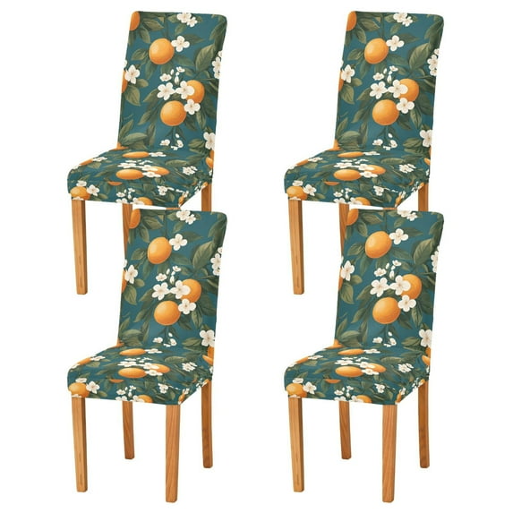 Yayeee 4 Pack Dining Chair Covers Stretch Parson Chairs Slipcovers Seat Protector, Green Floral Orange
