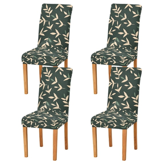 Yayeee 4 Pack Dining Chair Covers Stretch Parson Chairs Slipcovers Seat Protector, Green Leaves
