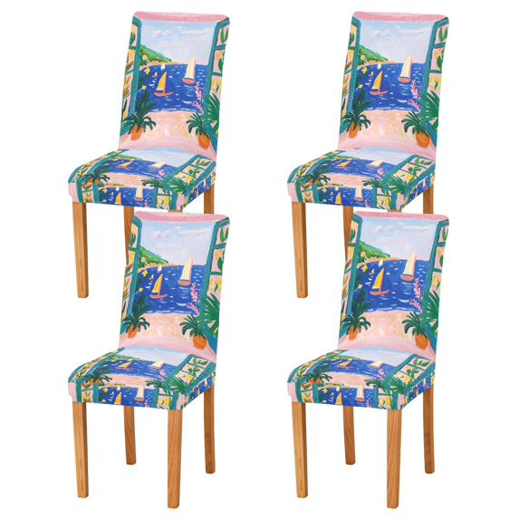 Yayeee 4 Pack Dining Chair Covers Stretch Parson Chairs Slipcovers Seat Protector, Green Seaside