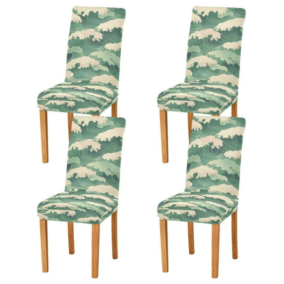 Yayeee 4 Pack Dining Chair Covers Stretch Parson Chairs Slipcovers Seat Protector, Green Wave Pattern