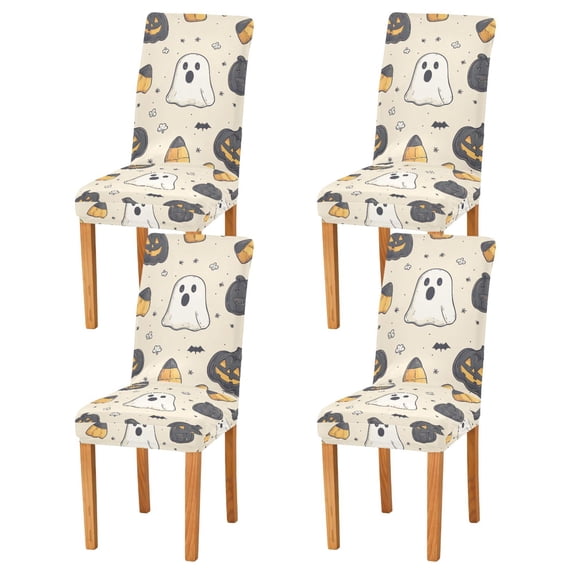 Yayeee 4 Pack Dining Chair Covers Stretch Parson Chairs Slipcovers Seat Protector, Halloween Black Pumpkins