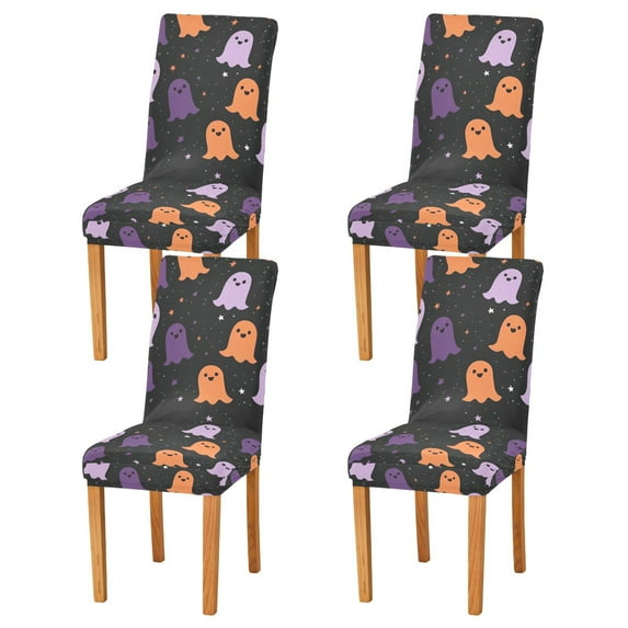 Yayeee 4 Pack Dining Chair Covers Stretch Parson Chairs Slipcovers Seat Protector, Halloween Orange Ghosts