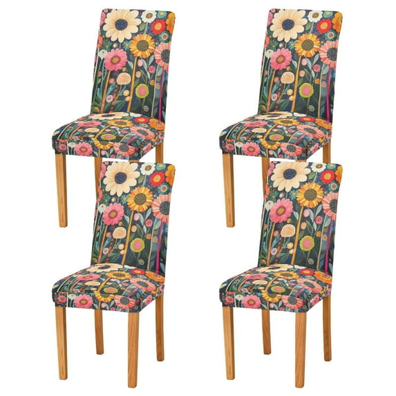 Yayeee 4 Pack Dining Chair Covers Stretch Parson Chairs Slipcovers Seat Protector, Large Colorful Flowers