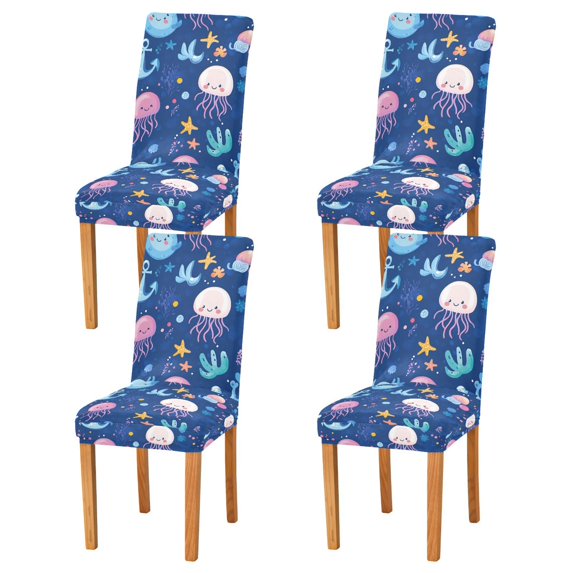Yayeee 4 Pack Dining Chair Covers Stretch Parson Chairs Slipcovers Seat Protector, Light Pink Jellyfish