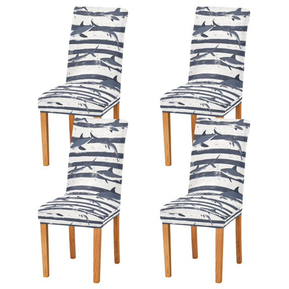 Yayeee 4 Pack Dining Chair Covers Stretch Parson Chairs Slipcovers Seat Protector, Light Sharks