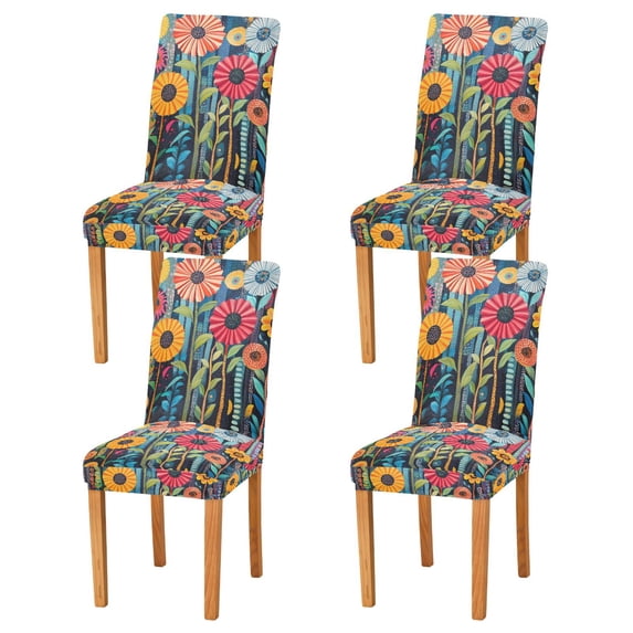 Yayeee 4 Pack Dining Chair Covers Stretch Parson Chairs Slipcovers Seat Protector, Orange Colorful Flowers