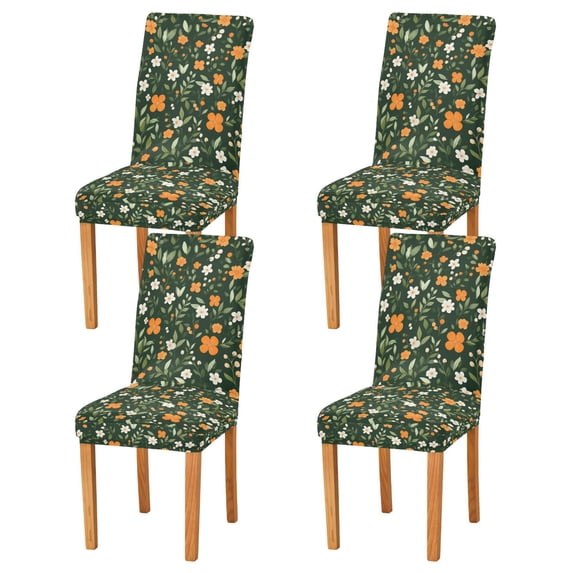 Yayeee 4 Pack Dining Chair Covers Stretch Parson Chairs Slipcovers Seat Protector, Orange Flowers